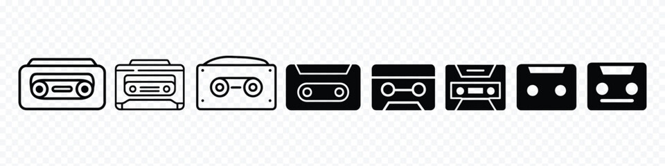 Cassette icon, Audio Cassette icon, Audio cassette tape isolated vector old music retro player. Audio Cassette Icons set