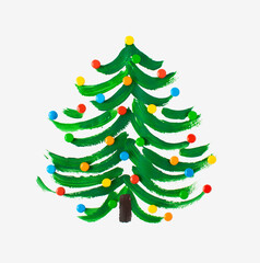 Painted green pine tree decorated with colourful candies on transparent background. Creative...
