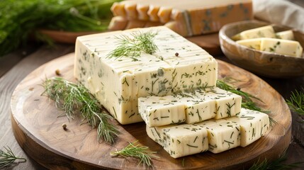 Concept Food Photography : Havarti dill cheese from Wisconsin a European style healthy Danish cheese
