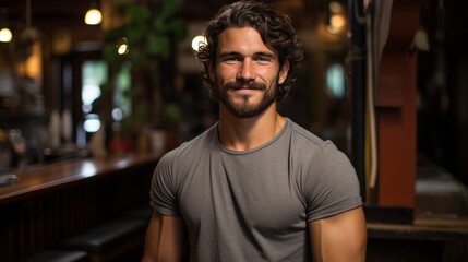 Obraz premium Portrait of a handsome young man with curly hair