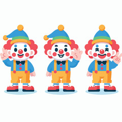 vector set of cheerful clowns with a simple flat design style