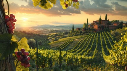 Enjoying a summer day in the vineyards of Tuscany Italy where the sun bathes the rolling hills in light and the aroma of ripe grapes fills the air.Basi