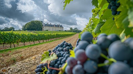 Biking through the lush vineyards of Bordeaux France during harvest season with the smell of ripe...