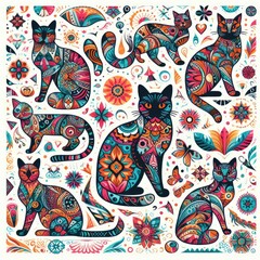 A collage of colorful cats realistic photo used for printing card design illustrator.