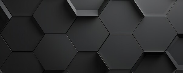 Sleek Precision: Dark Hexagonal Tiles Creating a Modern 3D Surface Banner