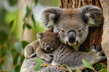 Naklejka premium Mother koala with baby, AI generated