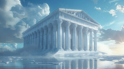 state monument in winter, Photo of of zeus temple golden hour, highly detailed, cinematic