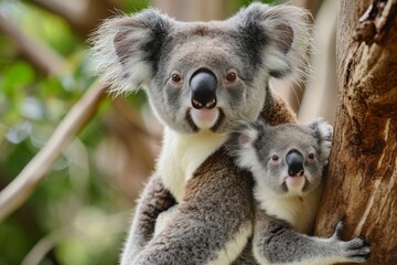 Fototapeta premium Mother koala with baby, AI generated