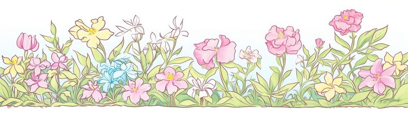 botanical sketch of flowers in a wild garden