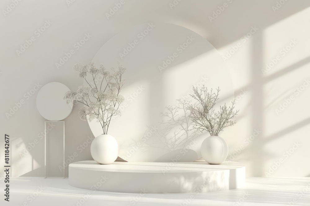 Poster background of elegant circle shape design intertwines with white luxury elements in a minimal settin
