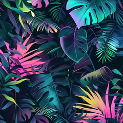 Abstract background with tropical leaves.Neon colors.