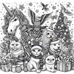 Many animals include dogs, cats, unicorns and birds art art lively card design illustrator.