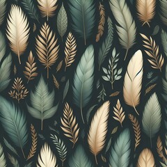 background seamless pattern with feathers, generative ai