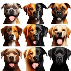 A collage of different colored dogs realistic photo has illustrative meaning used for printing illustrator.