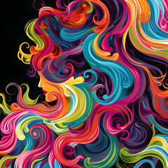 Fototapeta premium A woman with long, colorful hair.