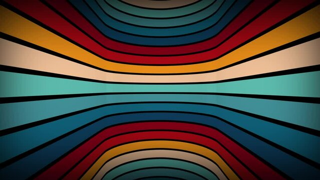 Vintage Striped Backgrounds, seamless loop animation, Retro Colors from the 1970s 1980s, 70s, 80s, 90s. Retro vintage 70s style stripes background footage lines. Endless tunnel moving design eighties 