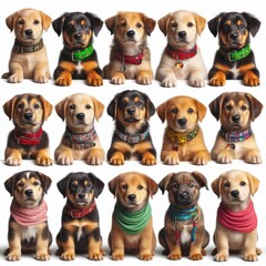 Many puppies with different colors image art harmony illustrator