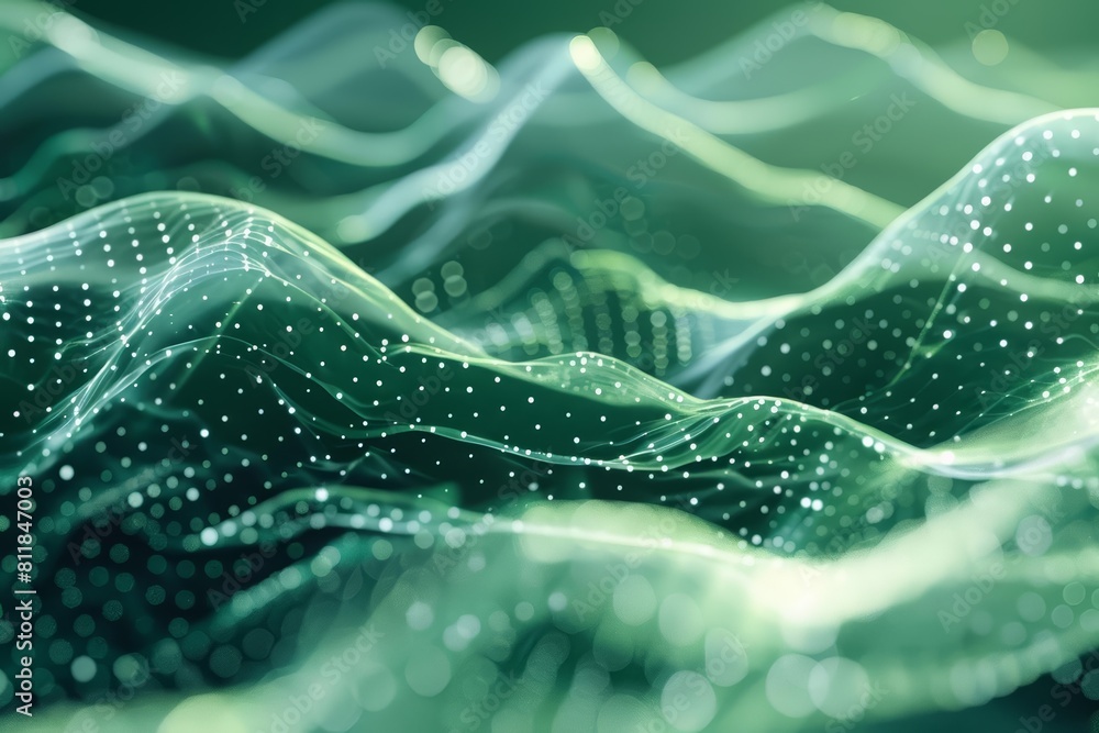 Poster green gradient minimal backdrops with flowing particles create a serene yet dynamic geometric shape 