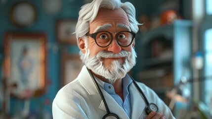 Portrait of senior doctor with stethoscope on blurred background.