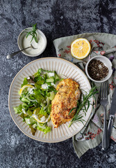 Roasted parmesan chicken with fresh green salad