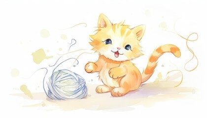 Fototapeta premium doodle of a cat playing with yarn