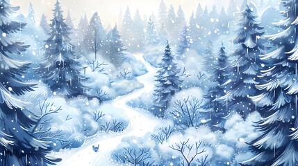 Peaceful Winter Wonderland in Snowy Evergreen Forest Landscape