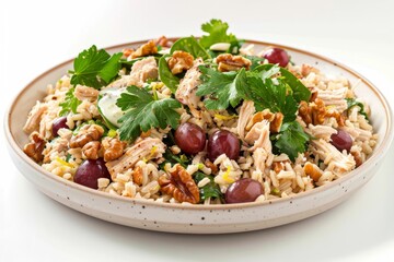 Nutty Brown Rice and Chicken Salad with Lemon Garlic Dressing