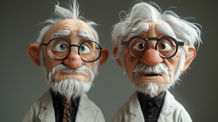 Funny doctor character in glasses. Portrait of old people.