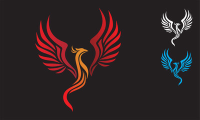 Obraz premium RED PHOENIX BIRD FLYING LOGO, silhouette of great hawk vector illustrations