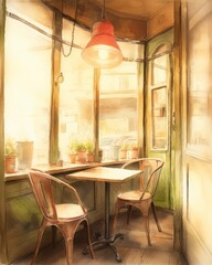 urban sketch of a coffee shop interior
