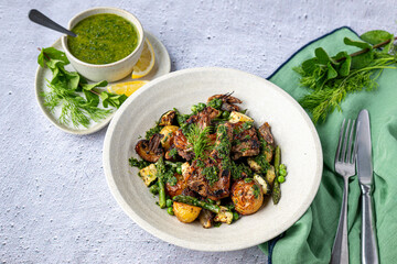 ROASTED PORK  WITH  POTATOES AND ASPARAGUS