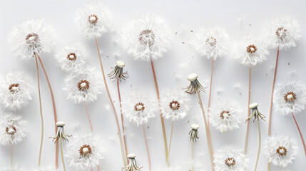 Beautiful dandelions on white background