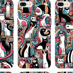 A phone case with different designs of cats image harmony has illustrative meaning card design illustrator.