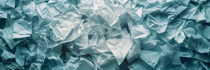 Crumpled blue paper, creating an abstract texture of light and shadows.