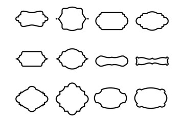 Label Frame Emblems Badges Shape black Glyph pictogram symbol visual illustration Set 