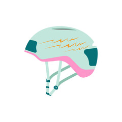 Light blue bicycle helmet on a white background. Vector icon.