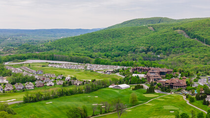 Aerial Drone of New Jersey Homes on a Mountain Hamburg