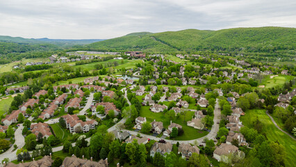 Aerial Drone of New Jersey Homes on a Mountain Hamburg
