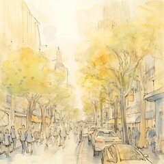 quick pencil sketch of a bustling city street