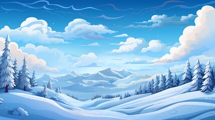 Winter landscape snowy hills view of serene theme animation vivid, cinematic and detail with clean focus