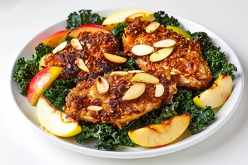 Fototapeta premium Almond Chicken with Roasted Kale and Apples Flavorful Creation