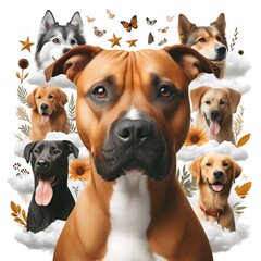 Many dogs in the clouds image art photo used for printing card design illustrator.