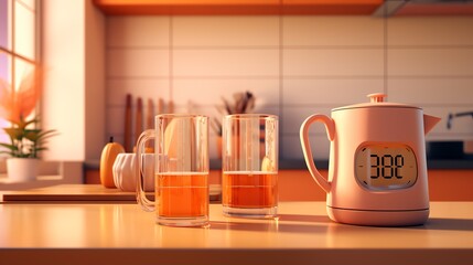 Home brewing design of cozy morning theme 3D tetradic color scheme hyper detail with clean focus