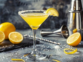 Yellow martini cocktail. National Martini Day.