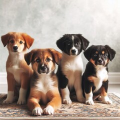 Many puppies sitting on a rug art photo attractive harmony illustrator.
