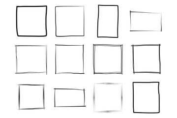 Hand Drawn Frame Square Double Thin Line pictogram symbol visual illustration Set