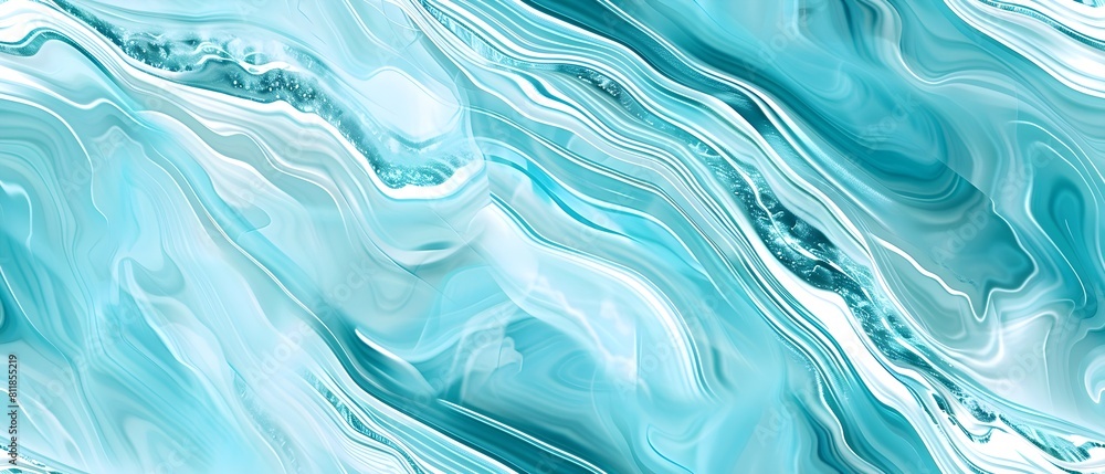 Poster Abstract turquoise marble texture background with smooth wavy lines, elegant and modern design. Seamless loop repeatable patterns. 