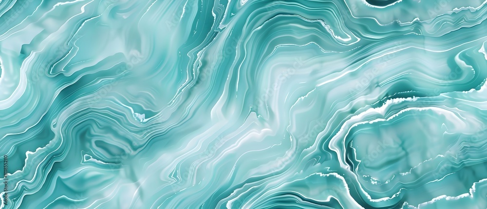 Poster Abstract turquoise marble texture background with smooth wavy lines, elegant and modern design. Seamless loop repeatable patterns. 