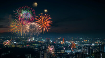 Big fireworks over the city, Wonderful vivid fireworks exploding