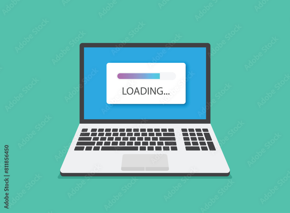 Poster laptop loading process icon in flat style. software update vector illustration on isolated backgroun